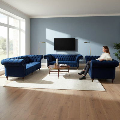 Design Möbel Komplett 3tlg Wohnzimmer Sofas Couch Chesterfield 4+2+1 Textil