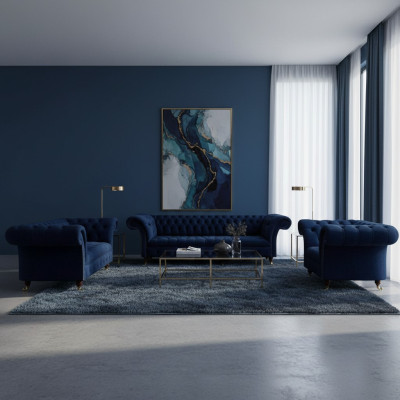 Design Möbel Komplett 3tlg Wohnzimmer Sofas Couch Chesterfield 4+2+1 Textil