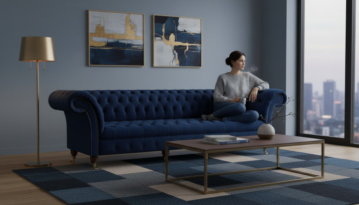 Viersitzer Sofa Couch Wohnzimmer Chesterfield Polstermöbel Design Einrichtung