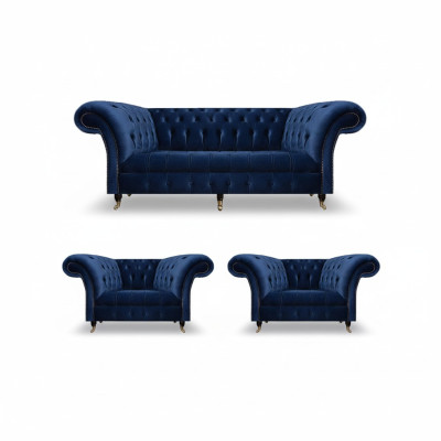 Chesterfield Luxus Einrichtung 2x Sessel Dreisitzer Sofa Couch Wohnzimmer 3+1+1