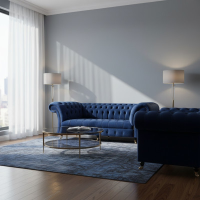 Komplett Set Sofa Dreisitzer Luxus Sessel Einrichtung Wohnzimmer Chesterfield