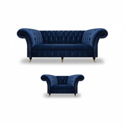 Komplett Set Sofa Dreisitzer Luxus Sessel Einrichtung Wohnzimmer Chesterfield