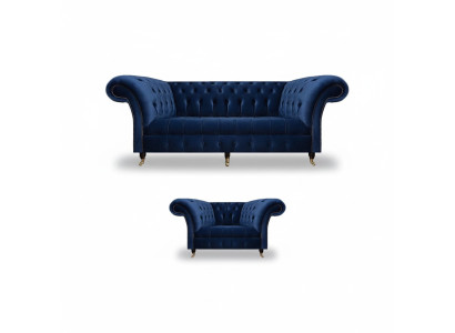 Komplett Set Sofa Dreisitzer Luxus Sessel Einrichtung Wohnzimmer Chesterfield