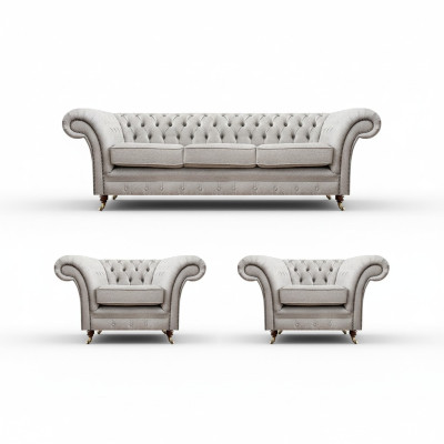 Luxus Einrichtung Neu Sofagarnitur Wohnzimmer Set 3tlg Grau Chesterfield