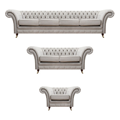 Chesterfield Grau Set Luxus Polstermöbel Sofas Komplett Wohnzimmer