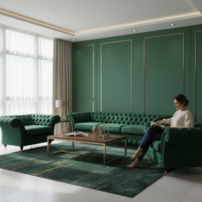 Grün Möbel Wohnzimmer Polstermöbel Chesterfield Set 3tlg 3+1+1 Einrichtung