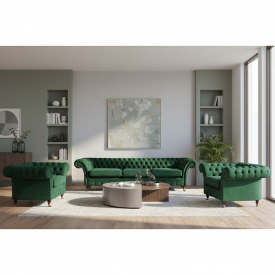 Grün Möbel Wohnzimmer Polstermöbel Chesterfield Set 3tlg 3+1+1 Einrichtung
