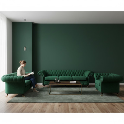 Chesterfield Sofagarnitur 3tlg Polstermöbel Grün Einrichtung Wohnzimmer 3+2+1