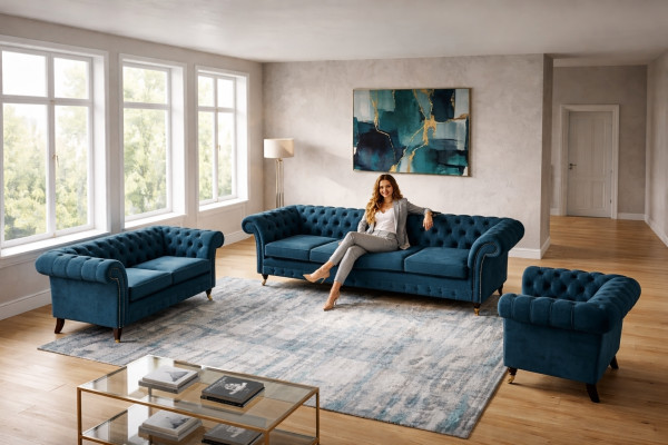 Designer Sofas Set Chesterfield Wohnzimmer Sofagarnitur Couch Polstermöbel 4+2+1