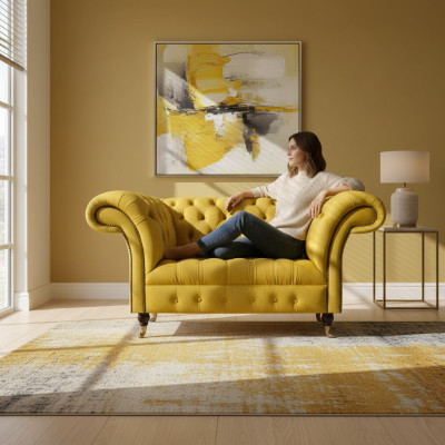 Chesterfield Gelbe Couch Wohnzimmer Polstersofas Designer Zweisitzer