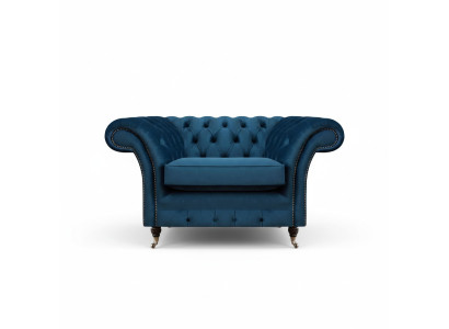 Blauer Wohnzimmer Chesterfield Textilsessel Stoffmöbel Luxus Einsitzer