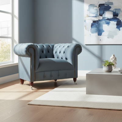 Chesterfield šedé látkové křeslo obývací pokoj textilní jedno-sedačkové elegantní křeslo