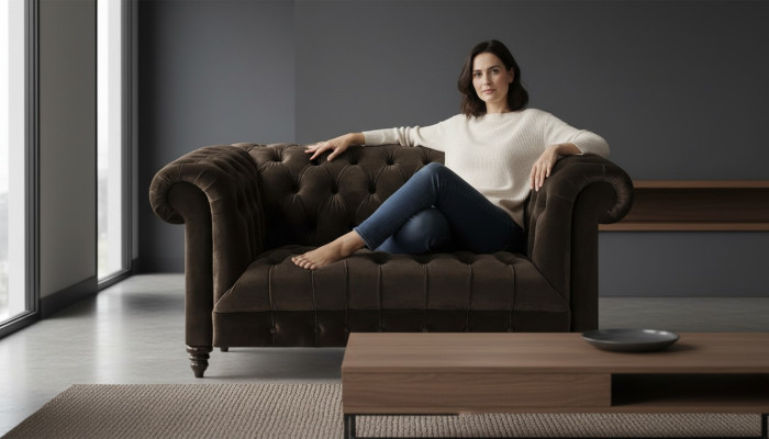 Chesterfield Exklusive Braune Couch Moderner Zweisitzer Polster Möbel