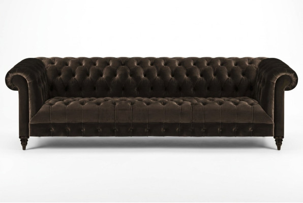 Chesterfield obývací pokoj pohovka hnědá čtyřmístná luxusní sedací souprava