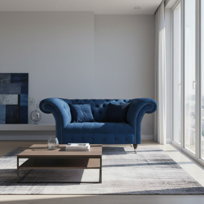 Blauer Chesterfield Zweisitzer Wohnzimmer Polster Sitzmöbel Luxus Couch