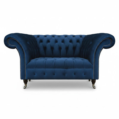Blauer Chesterfield Zweisitzer Wohnzimmer Polster Sitzmöbel Luxus Couch