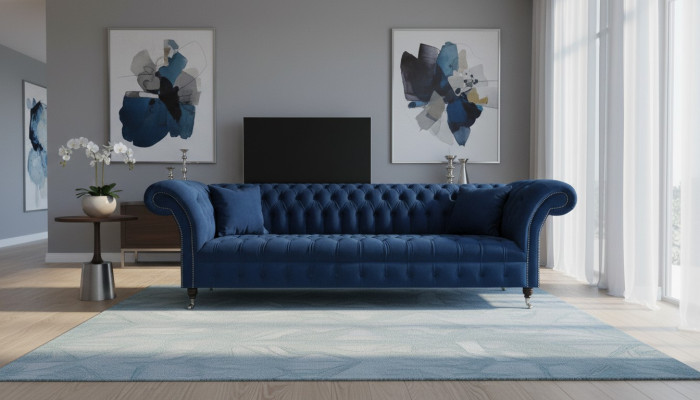Blaue Chesterfield Polstermöbel Designer Textilcouch Modernes Stoffsofa