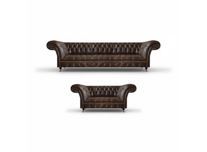 Hnědé Chesterfield pohovky z umělé kůže, designérské pohovky do obývacího pokoje, 2 kusy.