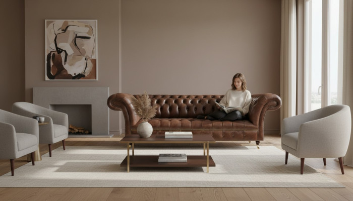 Braunes Chesterfield Ledersofa Wohnzimmer Couchen Designer Robuste Möbel