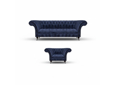 Blaue Chesterfield Stoffgarnitur Wohnzimmer Polster Sitzmöbel 2tlg Set