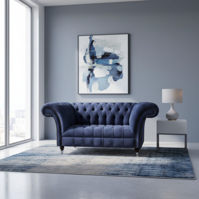 Chesterfield Blaue Polstercouch Wohnzimmer 2-Sitzer Luxus Edle Sitzmöbel