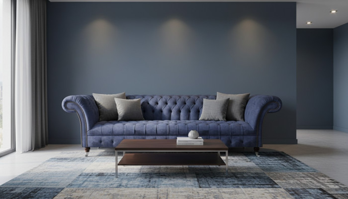Blaue Chesterfield Sitzmöbel Wohnzimmer Viersitzer Couch Polstersofas