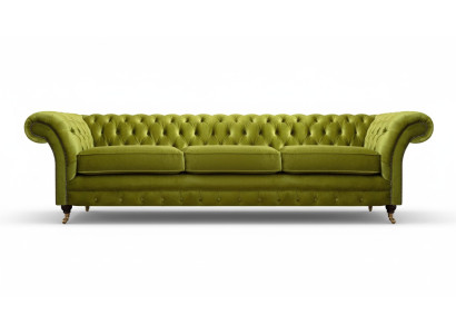 Chesterfield olivově zelená polstrovaná pohovka s funkcí lůžka, pohovka do obývacího pokoje, nábytek.