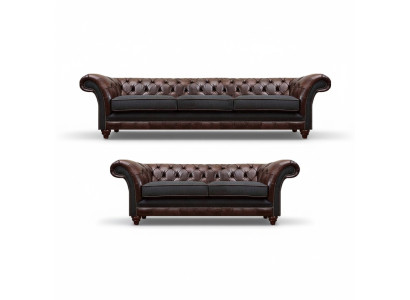 Chesterfield hnědo-šedá sedací souprava do obývacího pokoje Moderní pohovky 2dílná