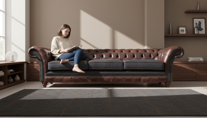 Braun-Grauer Chesterfield Dreisitzer Wohnzimmer Polstersofas Luxus Couch
