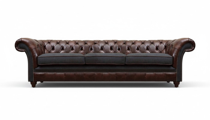 Braun-Grauer Chesterfield Dreisitzer Wohnzimmer Polstersofas Luxus Couch