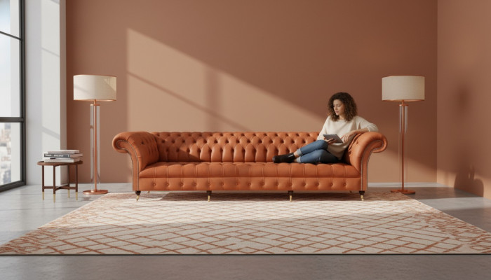 Chesterfield hnědá pohovka designový sedačka obývací pokoj čalouněný nábytek