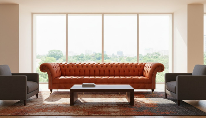 Chesterfield hnědá pohovka designový sedačka obývací pokoj čalouněný nábytek