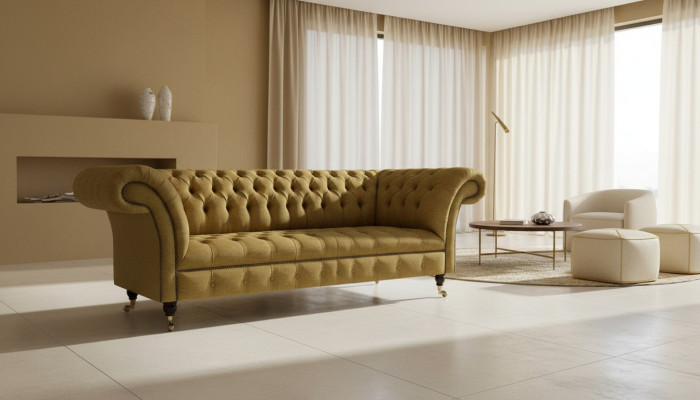 Chesterfield Gelbe Sitzcouch Wohnzimmer Dreisitzer Luxuriöse Edle Möbel