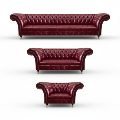 Tmavě červená kožená sedací souprava Chesterfield Designová kožená pohovka Sedací soupravy