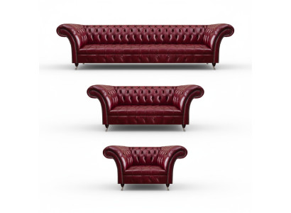 Tmavě červená kožená sedací souprava Chesterfield Designová kožená pohovka Sedací soupravy