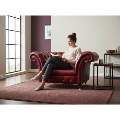 Chesterfield červené křeslo do obývacího pokoje, designové kožené křeslo pro jednoho.