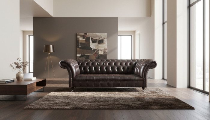 Chesterfield kožený nábytek luxusní trojmístná pohovka obývací pokoj, noblesní gauče.