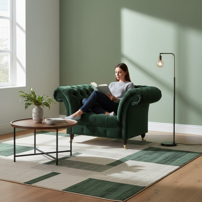 Chesterfield Grüner Sessel Textilsessel Stoffsitzer Wohnzimmer Möbel