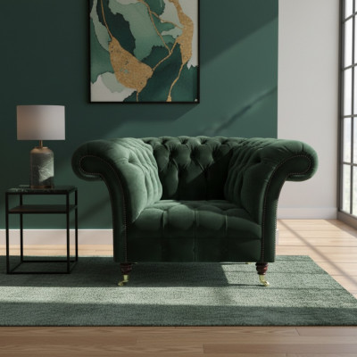 Chesterfield Grüner Sessel Textilsessel Stoffsitzer Wohnzimmer Möbel
