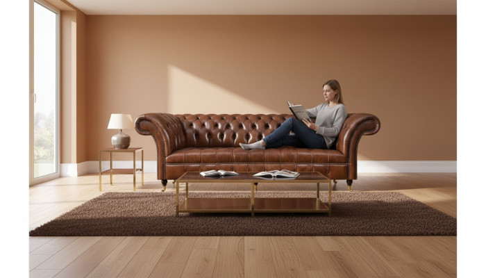 Braune Chesterfield Ledercouch Edle Couchen 3-Sitzer Wohnzimmer Möbel