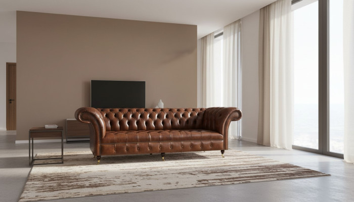 Braune Chesterfield Ledercouch Edle Couchen 3-Sitzer Wohnzimmer Möbel