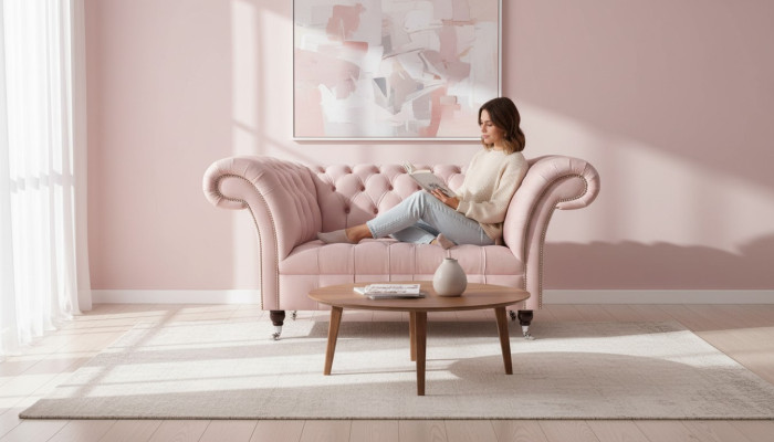 Chesterfield Rosa Zweisitzer Wohnzimmer Luxuriöse Polster Möbel Couch