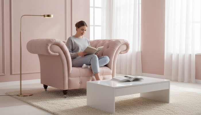 Chesterfield Rosa Einsitzer Wohnzimmer Designer Textilsessel 1-Sitzer