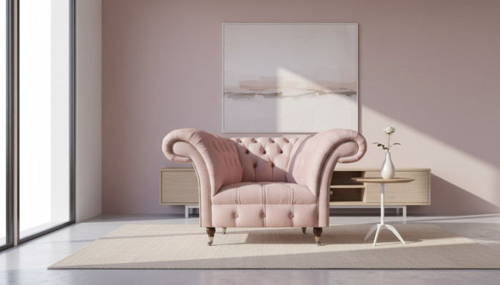 Chesterfield Rosa Einsitzer Wohnzimmer Designer Textilsessel 1-Sitzer
