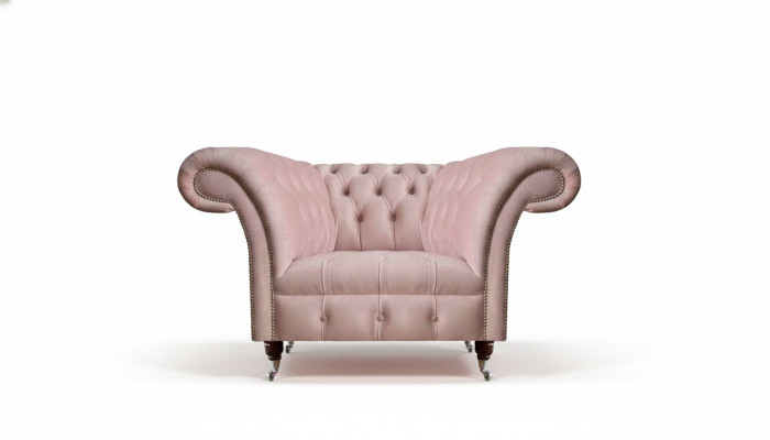 Chesterfield Rosa Einsitzer Wohnzimmer Designer Textilsessel 1-Sitzer