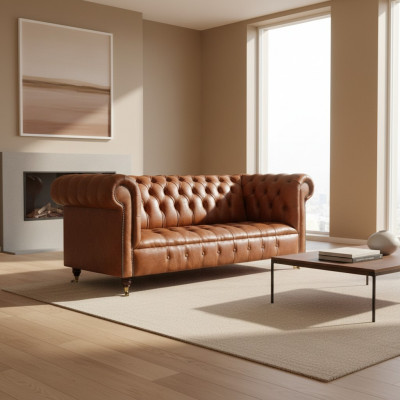 Chesterfield Leder Sitzmöbel Brauner Dreisitzer Wohnzimmer Edle Sofas