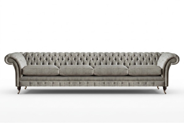 Hellgraues Chesterfield Polstersofa Designer 4-Sitzer Textil Sitzmöbel