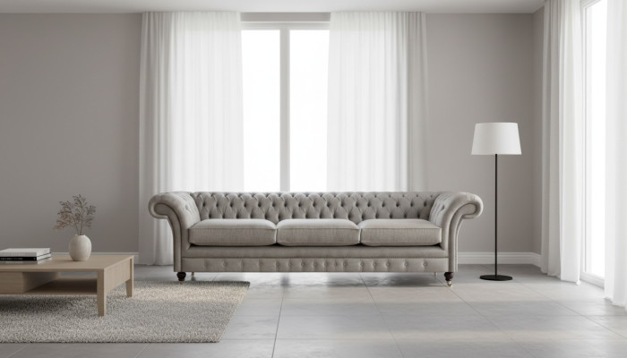 Chesterfield Grauer Dreisitzer Wohnzimmer Polstersofas Designer Couchen