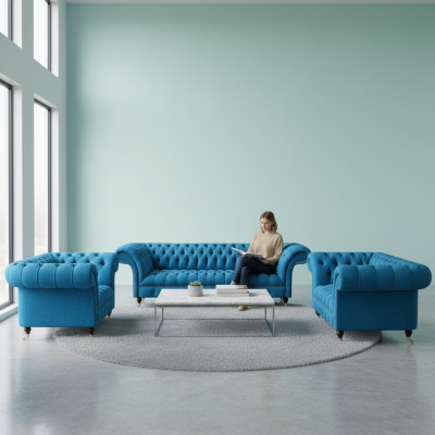 Himmelblaue Chesterfield sestava Luxusní sedací souprava Designové pohovky