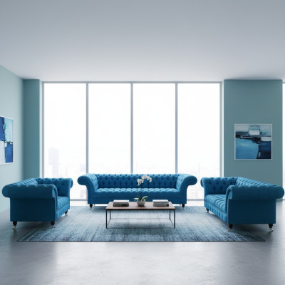 Himmelblaue Chesterfield sestava Luxusní sedací souprava Designové pohovky